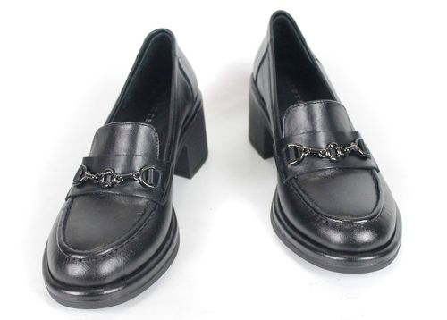 Mocasini de damă Giulia Moretti – piele naturală neagră, cu toc mediu