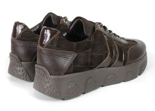 Gabriella Conti – sneakers de damă din piele întoarsă naturală cu detalii din piele, maro închis