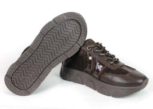 Gabriella Conti – sneakers de damă din piele întoarsă naturală cu detalii din piele, maro închis