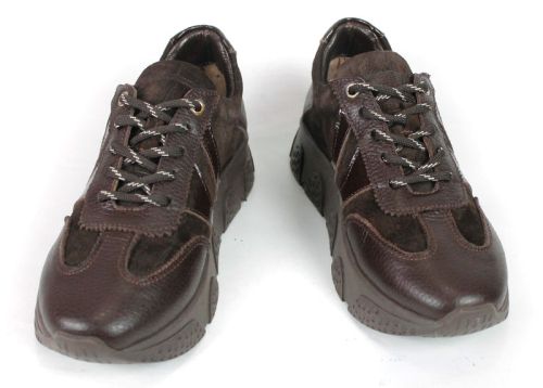 Gabriella Conti – sneakers de damă din piele întoarsă naturală cu detalii din piele, maro închis