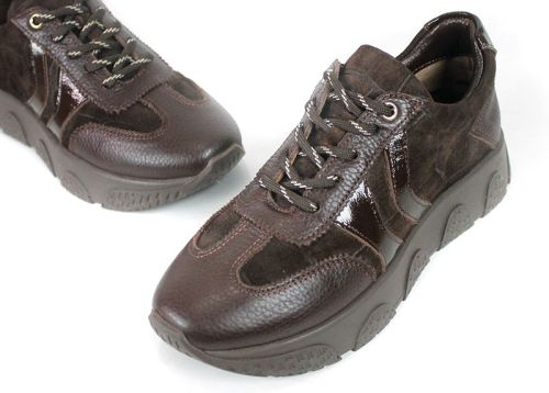 Gabriella Conti – sneakers de damă din piele întoarsă naturală cu detalii din piele, maro închis