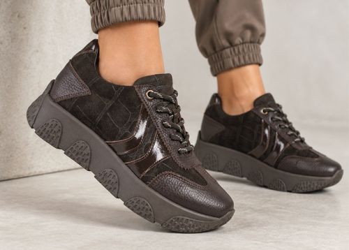Sneakers de damă Gabriella Conti din piele și piele întoarsă cu talpă masivă