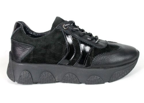 Sneakers de damă Gabriella Conti din piele întoarsă naturală și piele neagră
