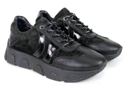 Gabriella Conti – sneakers de damă din piele întoarsă naturală cu detalii din piele, negri
