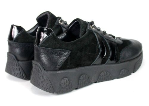 Gabriella Conti – sneakers de damă din piele întoarsă naturală cu detalii din piele, negri