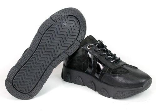Gabriella Conti – sneakers de damă din piele întoarsă naturală cu detalii din piele, negri