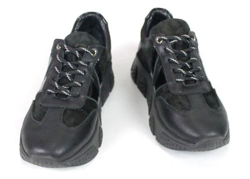 Gabriella Conti – sneakers de damă din piele întoarsă naturală cu detalii din piele, negri