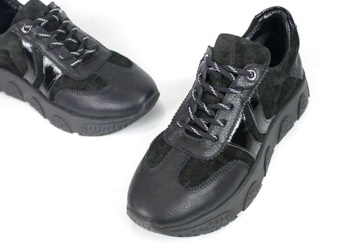 Gabriella Conti – sneakers de damă din piele întoarsă naturală cu detalii din piele, negri