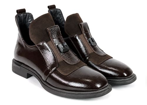 Noir Élise – pantofi premium de damă din piele naturală maro închis cu finisaj lăcuit texturat