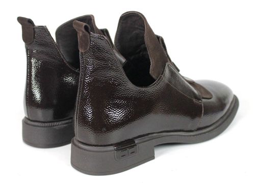 Noir Élise – pantofi premium de damă din piele naturală maro închis cu finisaj lăcuit texturat