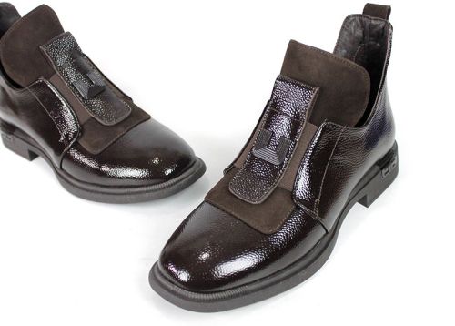 Noir Élise – pantofi premium de damă din piele naturală maro închis cu finisaj lăcuit texturat