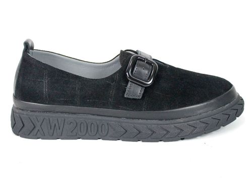 Pantofi de damă Lucia Ferrero din piele întoarsă naturală neagră cu imprimeu croco