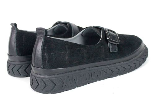 Lucia Ferrero – pantofi casual de damă din piele întoarsă naturală cu imprimeu croco, negri