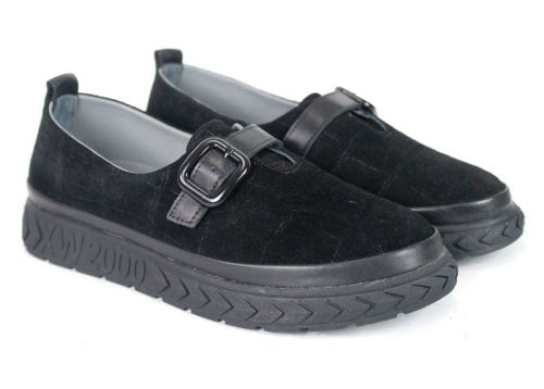Lucia Ferrero – pantofi casual de damă din piele întoarsă naturală cu imprimeu croco, negri
