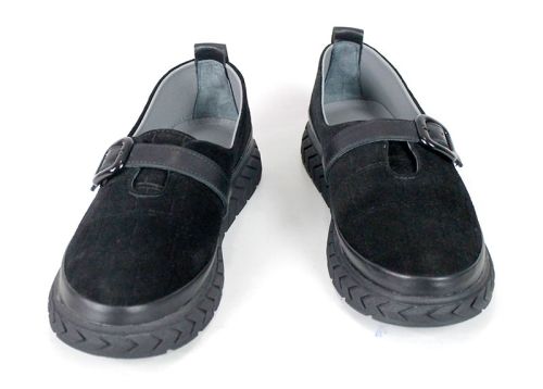 Lucia Ferrero – pantofi casual de damă din piele întoarsă naturală cu imprimeu croco, negri