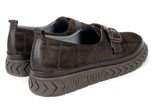 Lucia Ferrero Women's Casual Shoes – Brown Genuine Suede with Croc-Embossed Texture