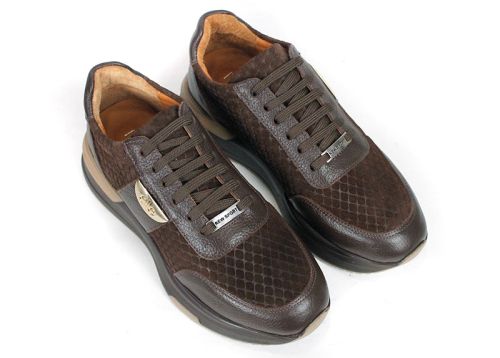 Dark brown Lucia Ferraro women's sneakers in genuine suede and leather