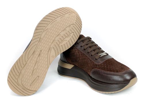 HelLucia Ferraro Women's Sneakers – Dark Brown Genuine Embossed Suede and Leather