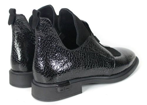 Noir Élise Women's Premium High-Vamp Shoes – Black Genuine Patent Leather with Shagreen Effect