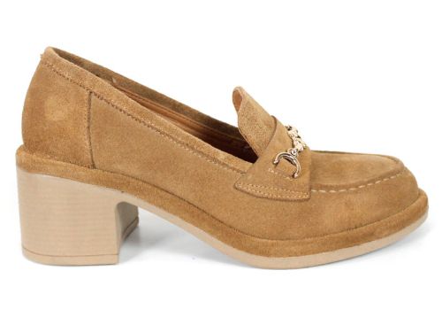Mocasini de damă Valentina Ricci din piele întoarsă naturală maro deschis
