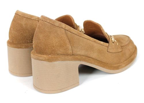 Valentina Ricci – mocasini de damă din piele întoarsă naturală maro deschis