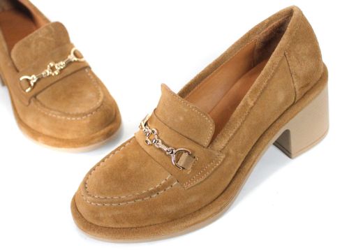 Valentina Ricci – mocasini de damă din piele întoarsă naturală maro deschis