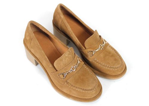 Valentina Ricci – mocasini de damă din piele întoarsă naturală maro deschis
