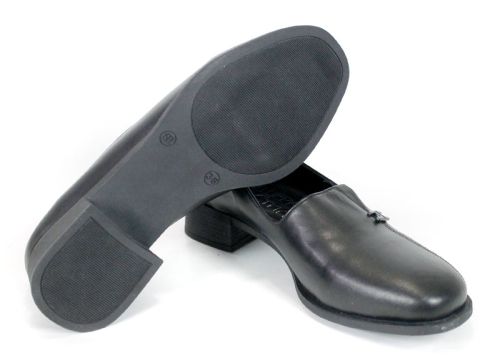 Pantofi de damă negri din piele naturală cu toc bloc jos