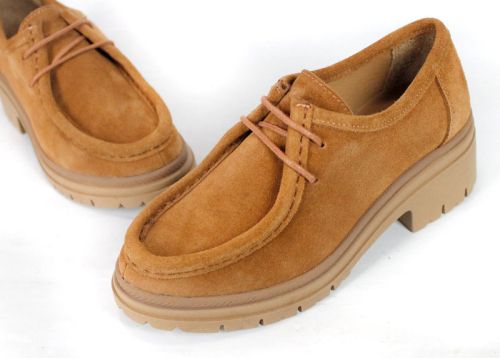 Mocasini de damă Francesca Morelli din piele întoarsă naturală maro deschis