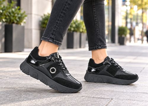Beatrice Lombardi – adidași de damă din piele întoarsă naturală și piele naturală, negri
