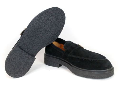 Valeria Monti – mocasini de damă din piele întoarsă naturală neagră