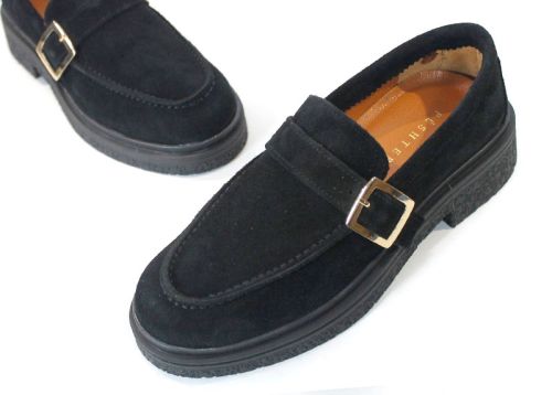Valeria Monti – mocasini de damă din piele întoarsă naturală neagră