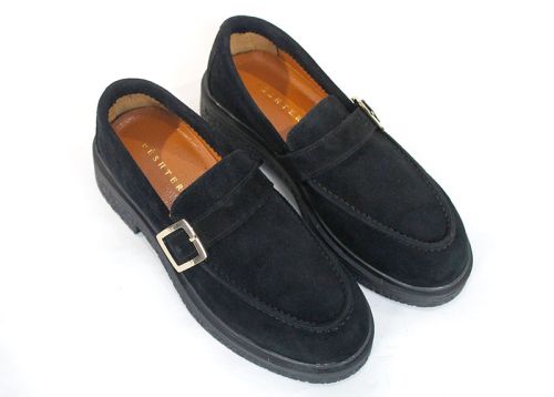 Valeria Monti – mocasini de damă din piele întoarsă naturală neagră