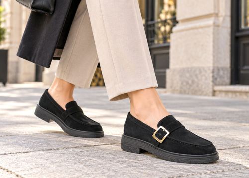 Valeria Monti – mocasini de damă din piele întoarsă naturală neagră