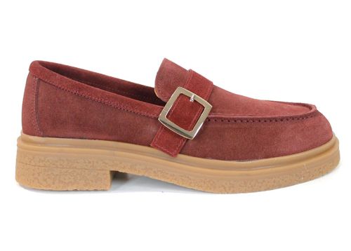 Valeria Monti – mocasini de damă din piele întoarsă naturală bordo