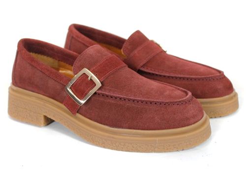 Valeria Monti – mocasini de damă din piele întoarsă naturală bordo
