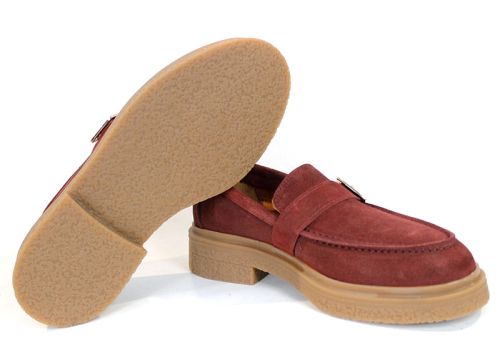 Valeria Monti – mocasini de damă din piele întoarsă naturală bordo