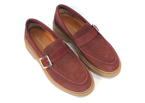 Valeria Monti – mocasini de damă din piele întoarsă naturală bordo