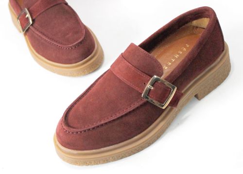 Valeria Monti – mocasini de damă din piele întoarsă naturală bordo