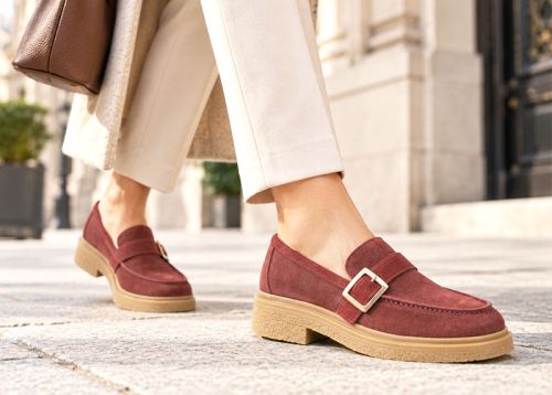 Valeria Monti – mocasini de damă din piele întoarsă naturală bordo