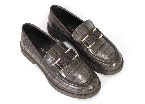 Terra Classica – Women's Genuine Leather Croc-Embossed Loafers in Mink Taupe