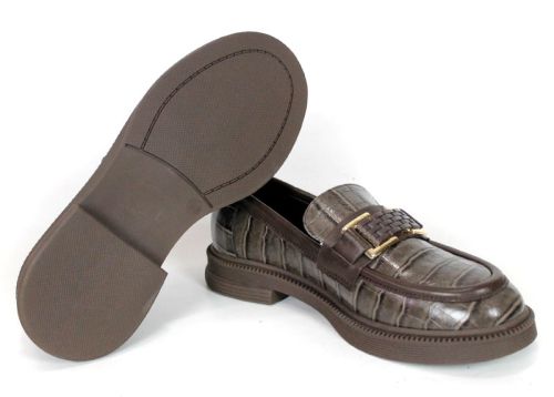 Terra Classica – Women's Genuine Leather Croc-Embossed Loafers in Mink Taupe