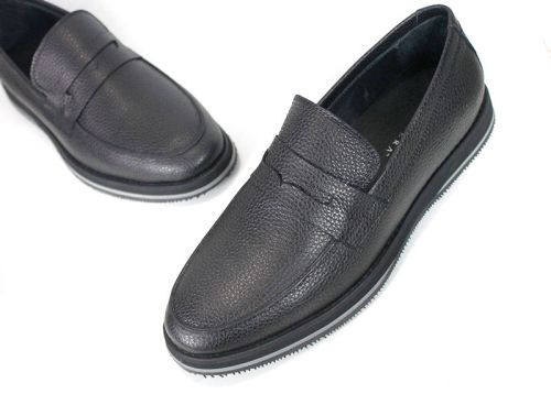Mocasini negri pentru bărbați din piele naturală texturată