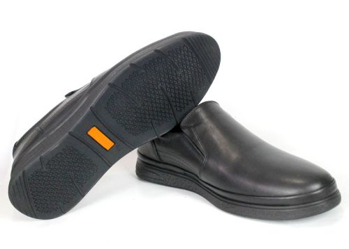Pantofi casual negri pentru bărbați fără șireturi din piele naturală
