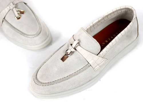 Camilla Ferraro – mocasini de damă din piele întoarsă naturală bej