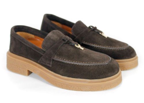 Serena Bellucci – Women's Loafers in Dark Brown Genuine Suede