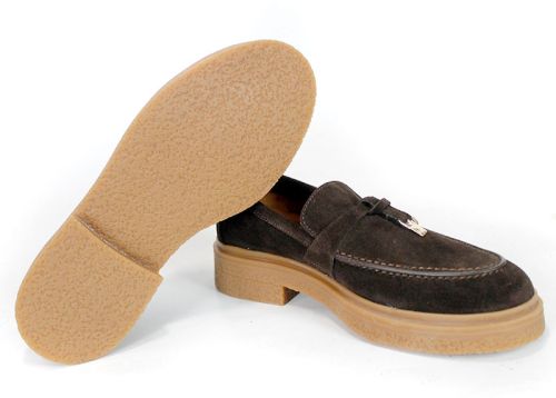 Serena Bellucci – Women's Loafers in Dark Brown Genuine Suede