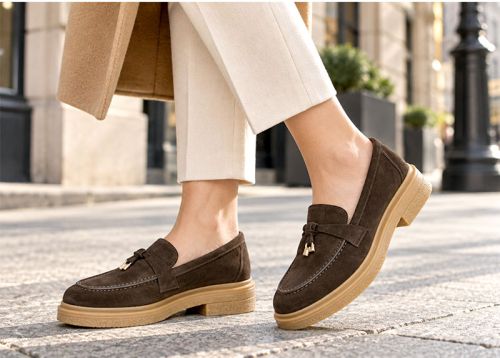 PESHTERA™ Serena Bellucci women's dark brown suede loafers