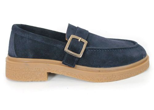 Mocasini damă Valeria Monti din piele velur naturală bleumarin
