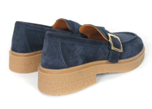 Valeria Monti – mocasini pentru femei din piele velur naturală bleumarin